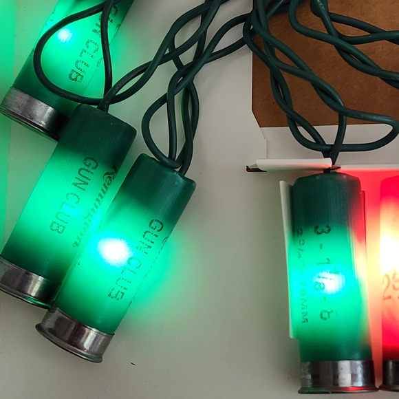 Christmas Ornaments Jingle Bells Shotgun Shells Lights Red Green 10-Lights 8 ft. - Picture 6 of 16
